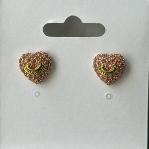 Juicy Couture Gold Tone Heart Earrings with Pave Pink Stones
